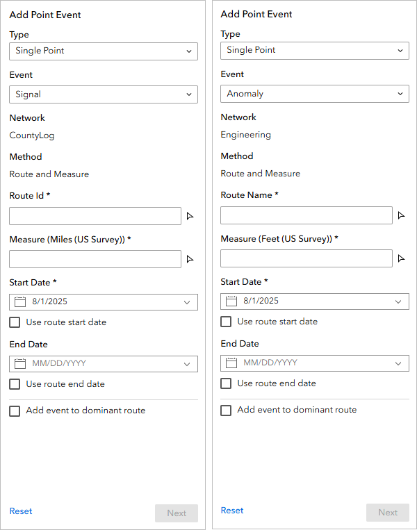The Add Point Event widget panel