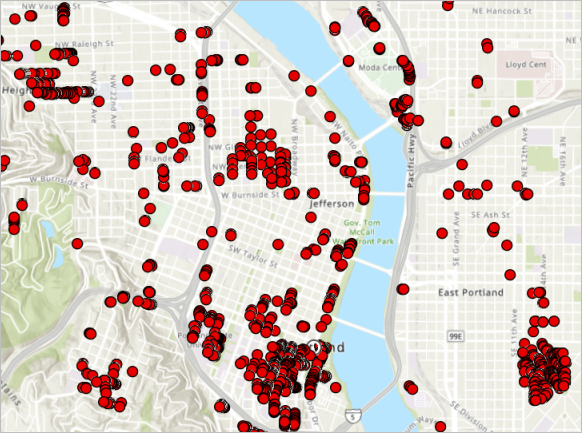 Scene with 2D points representing trees Scene with 2D points representing trees